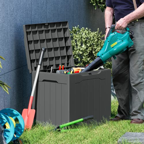 Greesum 31 Gallon Resin Deck Box Large Outdoor Storage for Patio Furniture, Garden Tools, Pool Supplies, Weatherproof and UV Resistant, Lockable, Dark Grey