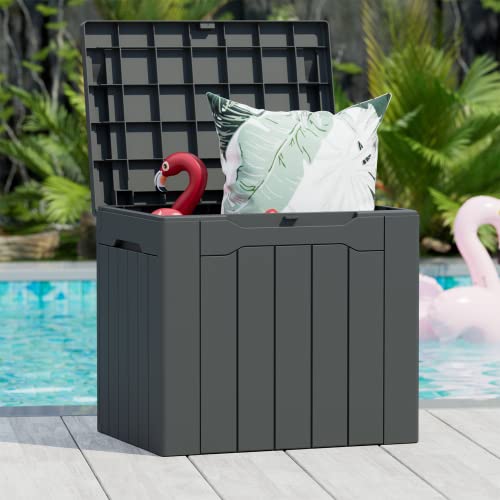 Greesum 31 Gallon Resin Deck Box Large Outdoor Storage for Patio Furniture, Garden Tools, Pool Supplies, Weatherproof and UV Resistant, Lockable, Dark Grey