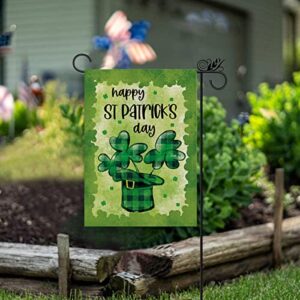 St Patricks Day Garden Flag Shamrocks Clovers Buffalo Plaid Top Hat Vertical Double Sided Holiday Outdoor Yard Decor 12.5 x 18 Inch