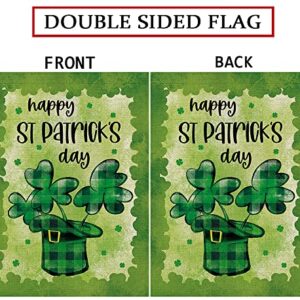 St Patricks Day Garden Flag Shamrocks Clovers Buffalo Plaid Top Hat Vertical Double Sided Holiday Outdoor Yard Decor 12.5 x 18 Inch