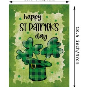 St Patricks Day Garden Flag Shamrocks Clovers Buffalo Plaid Top Hat Vertical Double Sided Holiday Outdoor Yard Decor 12.5 x 18 Inch
