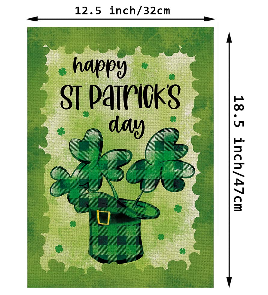 St Patricks Day Garden Flag Shamrocks Clovers Buffalo Plaid Top Hat Vertical Double Sided Holiday Outdoor Yard Decor 12.5 x 18 Inch