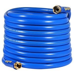 toolcy garden hose 50 ft, durable 5/8 inch garden hose, water hose with 3/4 inch solid brass male & female fitting, all-weather, burst 300 psi, blue