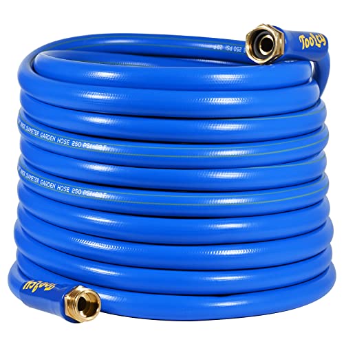 TOOLCY Garden Hose 50 ft, Durable 5/8 inch Garden Hose, Water Hose with 3/4 inch Solid Brass Male & Female Fitting, All-weather, Burst 300 PSI, Blue