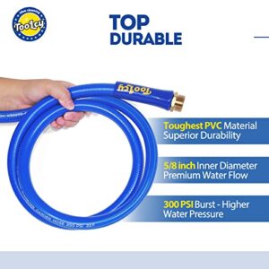 TOOLCY Garden Hose 50 ft, Durable 5/8 inch Garden Hose, Water Hose with 3/4 inch Solid Brass Male & Female Fitting, All-weather, Burst 300 PSI, Blue