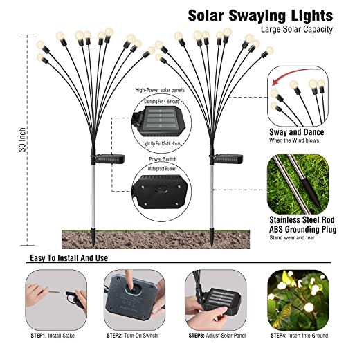 FRSTONA Solar Garden Lights 10LED Outdoor Waterproof Firefly Light Yard Decorative Solar Powered for Patio Pathway Flower Backyards 2 Pack