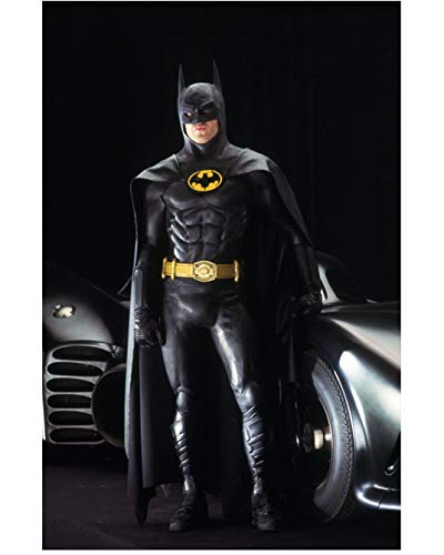 Michael Keaton as Bruce Wayne aka Batman Standing Nex to The Batmobile 8 x 10 Inch Photo