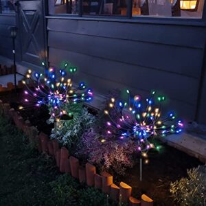 solar garden lights solar firework lights upgraded 120 led solar lights outdoor waterproof with 2 lighting modes twinkling and steady-on for garden, patio, yard, flowerbed, parties (colorful)