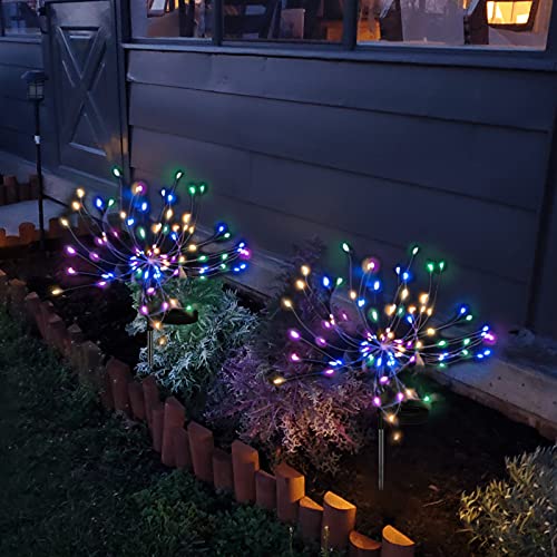 Solar Garden Lights Solar Firework Lights Upgraded 120 LED Solar Lights Outdoor Waterproof with 2 Lighting Modes Twinkling and Steady-ON for Garden, Patio, Yard, Flowerbed, Parties (Colorful)