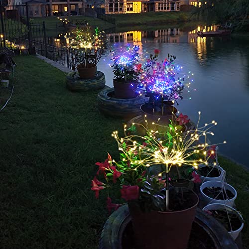 Solar Garden Lights Solar Firework Lights Upgraded 120 LED Solar Lights Outdoor Waterproof with 2 Lighting Modes Twinkling and Steady-ON for Garden, Patio, Yard, Flowerbed, Parties (Colorful)