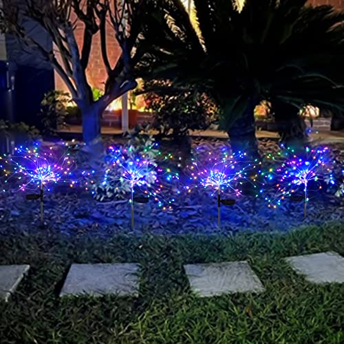 Solar Garden Lights Solar Firework Lights Upgraded 120 LED Solar Lights Outdoor Waterproof with 2 Lighting Modes Twinkling and Steady-ON for Garden, Patio, Yard, Flowerbed, Parties (Colorful)