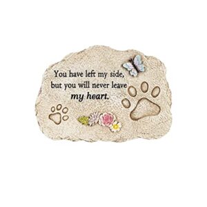 evergreen pet memorial stones | you will never leave my heart | 11.5 inches wide | remembrance décor for homes, lawn and garden gift | loss of dog or cat | outdoor or indoor