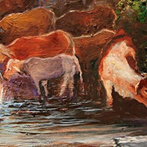 The Watering Hole, Herd of Cattle By Internationally Renown Artist Andre Dluhos