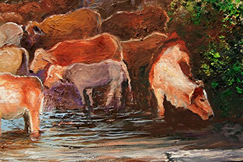 The Watering Hole, Herd of Cattle By Internationally Renown Artist Andre Dluhos