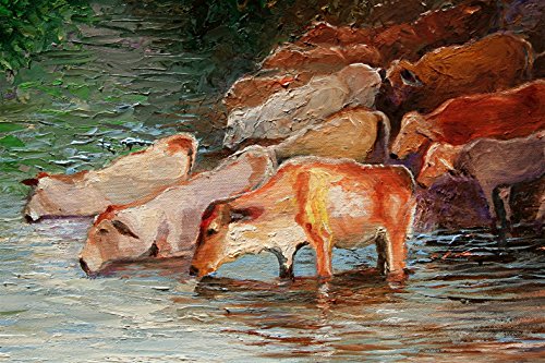The Watering Hole, Herd of Cattle By Internationally Renown Artist Andre Dluhos