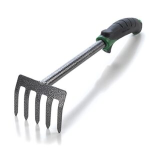 edward tools hand cultivator mini rake – ergogrip with bend proof carbon steel design – hand tool loosens soil, rips out weeds, hand tiller garden tool – rust proof heavy duty tines and shaft