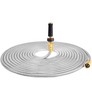 touch-rich 304 stainless steel garden hose, lightweight metal hose with free nozzle, guaranteed flexible and kink free (50ft, stainless)