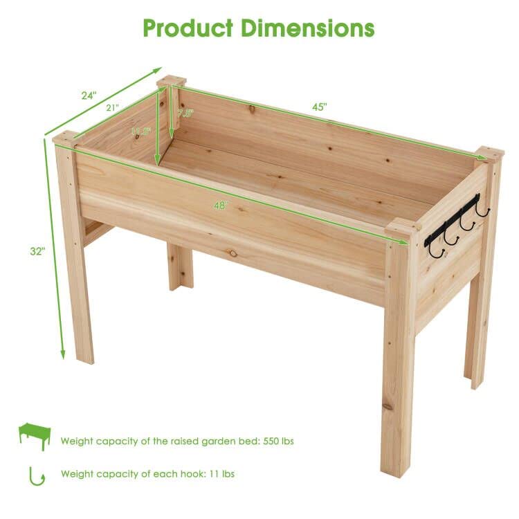 Giantex Raised Garden Bed with Legs, Wooden Planter, 48" x 24" x 32" Elevated Plant Box with Black Liner, Outdoor Raised Bed for Vegetables Herbs Flowers Fruit, Backyard, Patio, Balcony