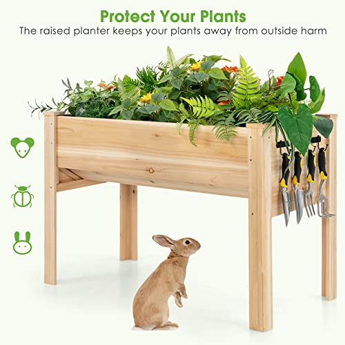 Giantex Raised Garden Bed with Legs, Wooden Planter, 48" x 24" x 32" Elevated Plant Box with Black Liner, Outdoor Raised Bed for Vegetables Herbs Flowers Fruit, Backyard, Patio, Balcony