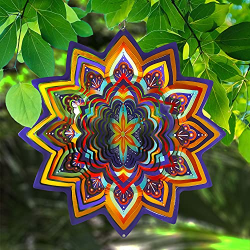 Fonmy Mandala Wind Spinner Lucky Star Worth Gift Indoor Outdoor Garden Decoration Crafts Ornaments 12 inch Multi Color Stainless Steel Wind Spinners