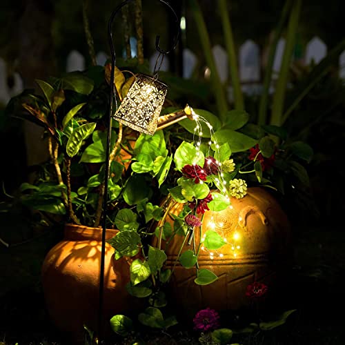 Solar Garden Watering Can Lights,Solar Waterfall Lights with Cascading Lights Waterproof Charging Board,Garden Decor for Outside,Outdoor Solar Light String Fairy LED Hanging Lantern for Yard Decor SY