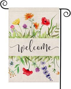 fiberomance welcome spring garden flag 12×18 inches watercolor floral spring flag summer flag vertical double sided yard flag porch flag outdoor decoration decorative home décor