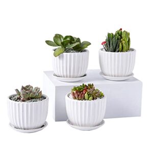 hxypn succulent pot round stripe white ceramic pots 4 inch plant pots small flower planter pot, pack of 4 – plants not included