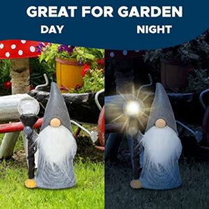 Garden Gnome Statue - Gnomes Decorations for Yard with Solar Lights, Resin Gnome Figurine Holding Magic Wand,Outdoor Lawn Decor Flocked for Patio, Balcony, Yard (Grey)