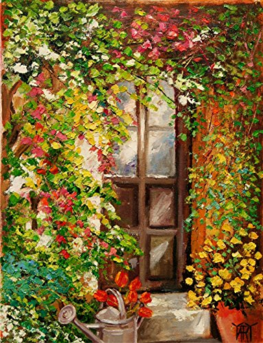 (SOLD) Red Tulips - old garden by internationally renown painter Yary Dluhos.