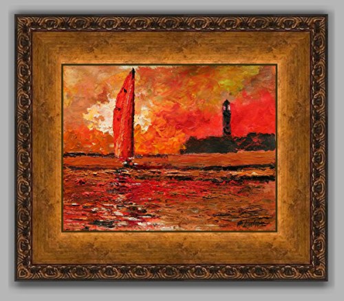 SOLD Crimson Sundown, Seascape Sunset Painting By Internationally Renown Painter Andre Dluhos