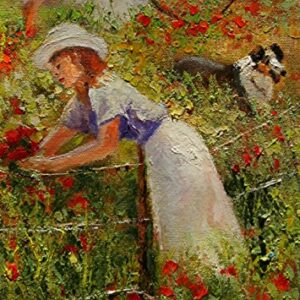 SOLD Wildflowers by the Fence, Girls And Their Animals By Internationally Renown Painter Yary Dluhos.