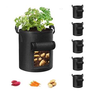 cavisoo 5-pack 10 gallon potato grow bags, garden planting bag with durable handle, thickened nonwoven fabric pots for tomato, vegetable and fruits