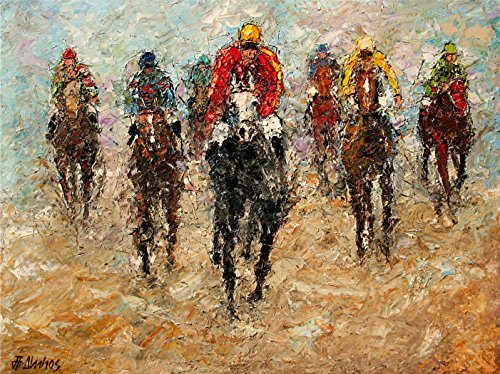 (SOLD) Run for the Finish - Thoroughbred horse race by internationally renown painter Andre Dluhos