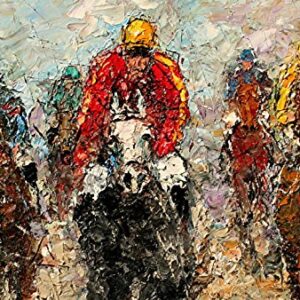 (SOLD) Run for the Finish - Thoroughbred horse race by internationally renown painter Andre Dluhos