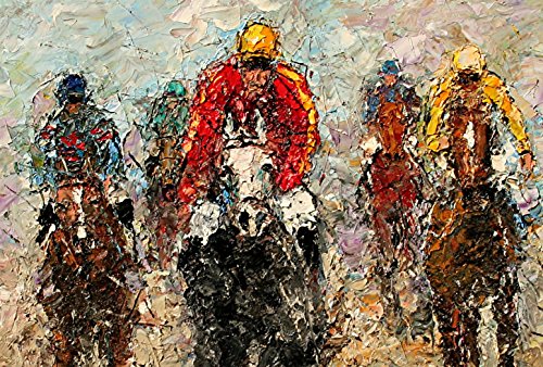 (SOLD) Run for the Finish - Thoroughbred horse race by internationally renown painter Andre Dluhos