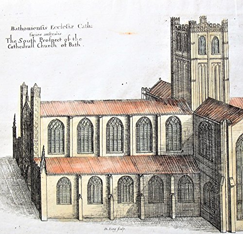 Antique Copperplate Engraving: 'Bathoniensis Ecclesiae Cath. facies australis. The Souty Prospect of the Church of Bath.'