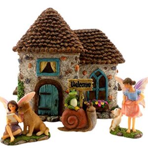 PRETMANNS Fairy Garden House Kit - Fairy Garden Accessories Outdoor - Fairy House & Fairies for Fairy Garden – Fairy Houses for Gardens Outdoor - Fairy House is 6” High 4 Piece Kit for Adults