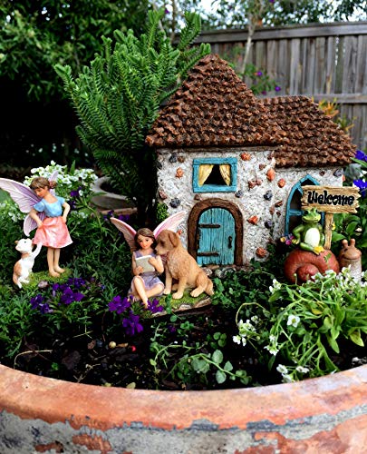 PRETMANNS Fairy Garden House Kit - Fairy Garden Accessories Outdoor - Fairy House & Fairies for Fairy Garden – Fairy Houses for Gardens Outdoor - Fairy House is 6” High 4 Piece Kit for Adults