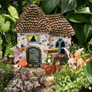 PRETMANNS Fairy Garden House Kit - Fairy Garden Accessories Outdoor - Fairy House & Fairies for Fairy Garden – Fairy Houses for Gardens Outdoor - Fairy House is 6” High 4 Piece Kit for Adults