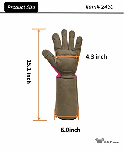 G & F Products 2430M Florist Pro Long Sleeve Rose gardening Gloves, Thorn Resistant Garden Gloves, Rose Pruning Gloves - Women fits all , Pink