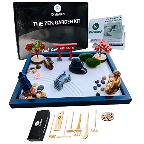 Mini Zen Garden for Desk 11x8in, Zen Gifts,Sand Tray Therapy Kit, Zen Sand Garden for Desk Mini Rock Garden Gifts, Desk Zen Garden Kit Zen Garden Accessories for Zen Garden Sand Tray Therapy