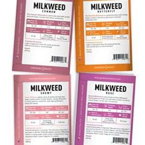 Milkweed Seeds For Monarch Butterflies (4 Variety Pack) Common, Showy, Butterfly and Rose Varieties Attracts Butterflies, Bees and Pollinators Heirloom Flower Seeds Wildflower Seed by Gardeners Basics