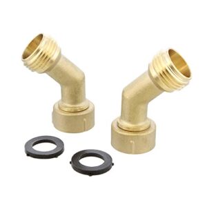 dumble 45 degree garden hose elbow fitting 2pk with 4 washers – outdoor faucet extender, hose connector spigot extender