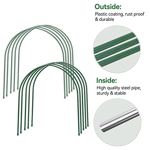 10pcs Garden Greenhouse Hoops, 19.7"x19.7" Grow Tunnel for Raised Bed, Bendable Rust Free Metal Gardening Hoop Houses Frame for Plant Cover Support Garden Fabric Low Growing Plant