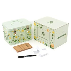 GLOCHYRA Seed Storage Box Garden Seed Packet Storage Organizer Seed Container Comes with 100 Plant Labels, 10 Seed envelopes, Marker Pen