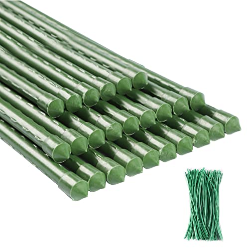 Tingyuan Garden Stakes 25 Pack Tomato Stakes Plant Sticks with 100 Ties (48 inch)