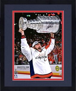 framed alex ovechkin washington capitals 2018 stanley cup champions autographed 16″ x 20″ raising cup photograph – autographed nhl photos