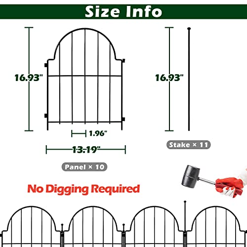 Samamixx Decorative Garden Fence, 10 Pack No Dig Fencing 10.83ft(L) × 22in(H) Animal Barrier Border for Dog Rabbit Pet, Metal Garden Edging Fence Panels with No-Dig Stakes for Outdoor Yard Patio Lawn