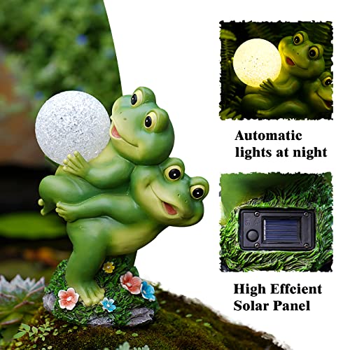 Frog Garden Decor Solar Frog Decorations Two Frogs with Solar Lamps Lawn Ornament with Solar Lights Outdoor Decor for Patio Yard Decorations
