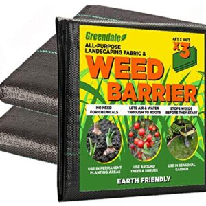 Greendale - 3 Pack of 4ft x 10ft (Total of 120 Sq Ft) - Heavy Duty (5.4oz) - Premium Quality Landscape Weed Barrier Fabric - Perfect for Gardens, Landscaping, Ground Cover and Box Liners